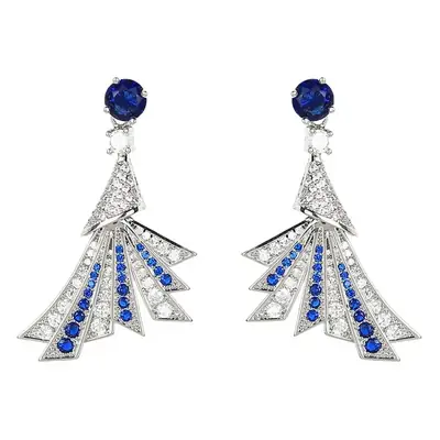 Blue Zircon Fan Earrings for Women Silver