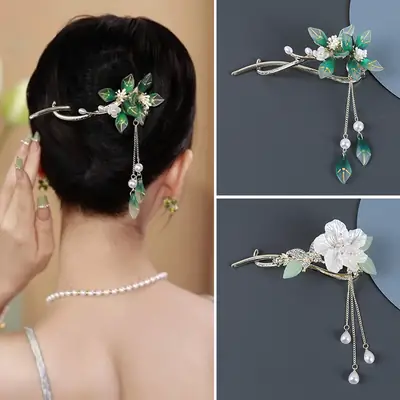 Ancient Flower Twist Hair Clip with Large Tassel for Hanfu