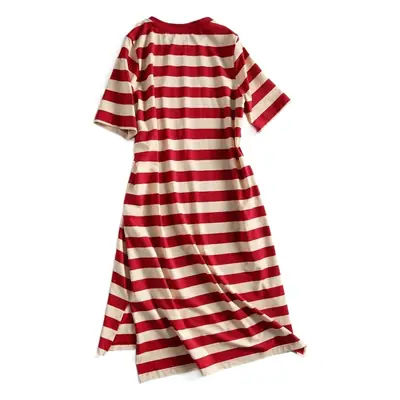 Women Striped Printed Mid-Length Dress Red White