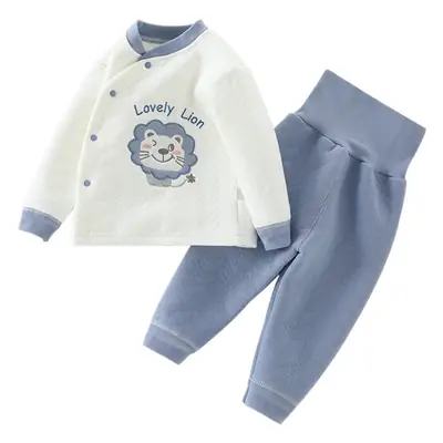 Baby's White Thermal Pajama Set with Cute Bear Print