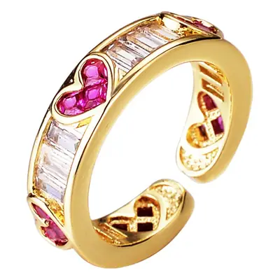 Open Ring with Heart & Gemstones for Women