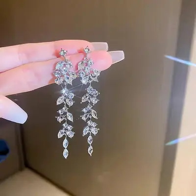 French Diamond Geometric Tassel Earrings Rose Gold