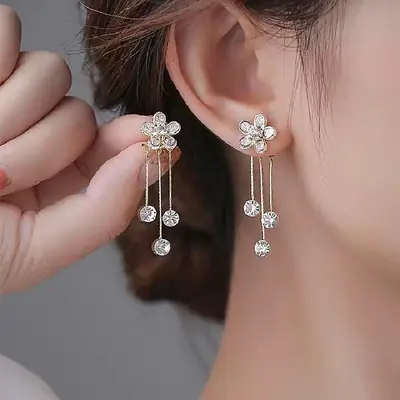 Two-Wear Tassel Earrings Women S925 Silver Flower Design