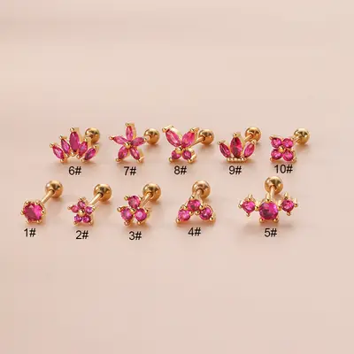 Rose Red Zircon Flower Crown Earrings Single