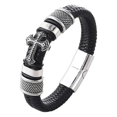 Titanium Steel Magnetic Braided Leather Bracelet for Men