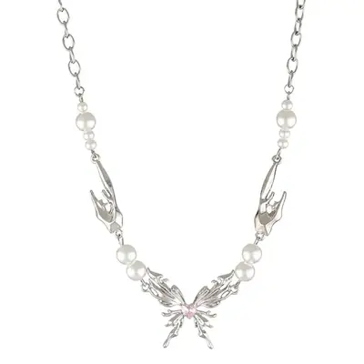 French Style Butterfly Pearl Necklace for Women