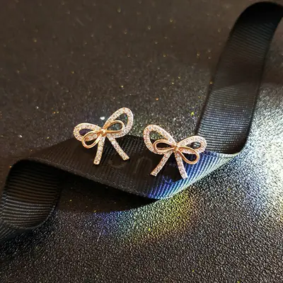 Korean Diamond Fairy Bow Earrings for Women