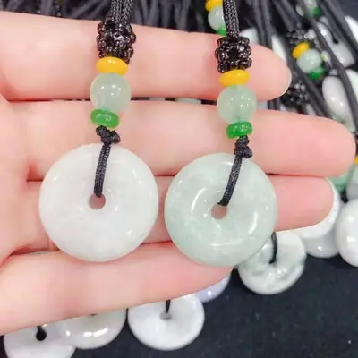 Natural Jadeite Green Bean Necklace with Peace Buckle