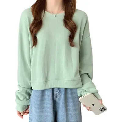 Women Korean Style Short Sleeve T-Shirt Blue Loose Fit