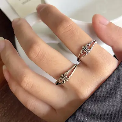 925 Silver Cross Ins Rings Double Layer Sterling Gold