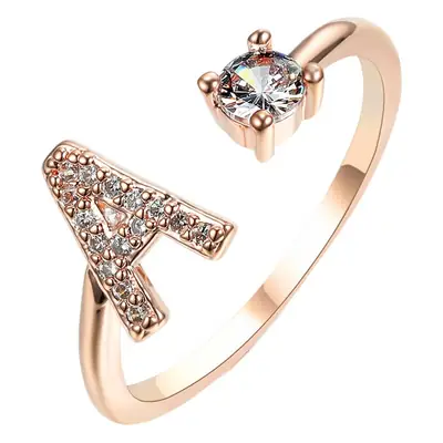 Rose Gold Moon Moon Ring with Crystal Center Stone