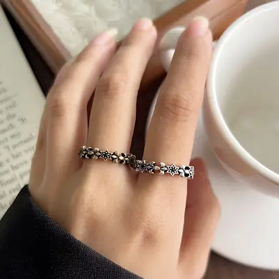 925 Silver Ring Women's Personality Micro-inlay Cross Simple Sweet Cool Bronze Vintage Hand Jewelry Sterling Silver Ring