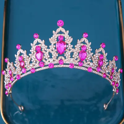 Bridal Crown with Pink Rhinestones and Diamond Details
