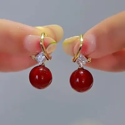 Autumn Winter Red Bean Earrings for Women