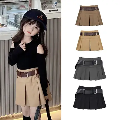 Little Spice Girl Khaki Pleated Skirt Set