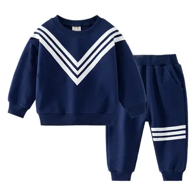 Navy V-Stripe Long Sleeve Boys Sweatshirt Set