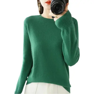 Women's Teal Knitted Long-Sleeve Pullover Sweater