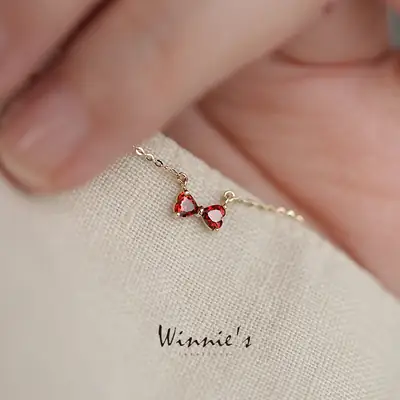 Pomegranate Red Bow Necklace with 14K Gold Clavicle Chain