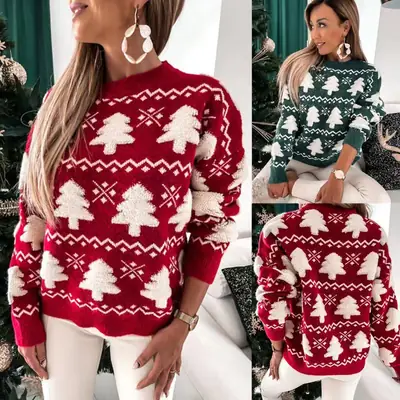Women's Embroidered Crossbody Sweater Red White Christmas