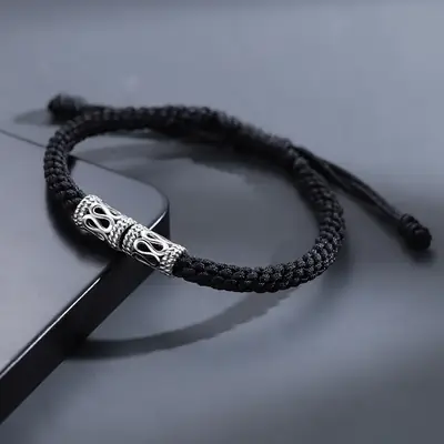 Men's Black Diamond Ring Bracelet with Double Ring Design