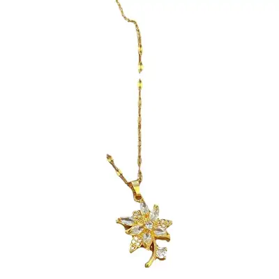 Gold Flower Pendant Necklace with Zircon Accents