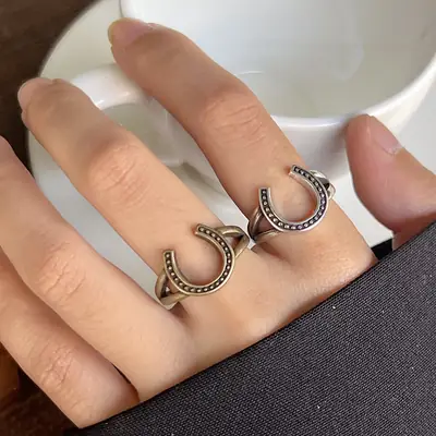 Lanzhi 925 Silver Ring Geometric Wave Point Retro Hip-Hop Jewelry