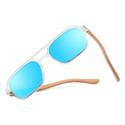 Men Square Frame Bamboo Sunglasses Polarized Black