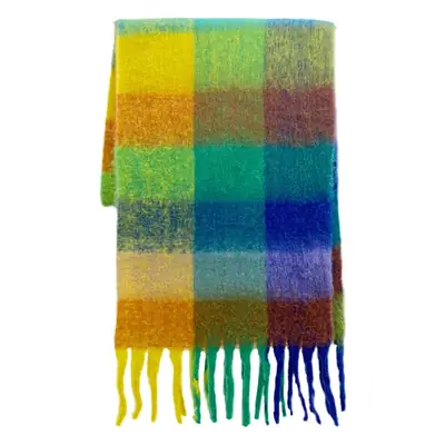 Warm Rainbow Plaid Waxy Mohair Scarf for Women