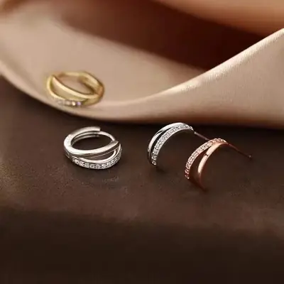 S925 Sterling Silver Zircon Double Layer Earrings