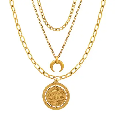 Gold Lion Head Pendant Necklace for Men Women