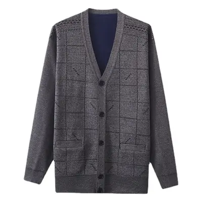 Men's Fleece Lined V-Neck Cardigan Coat Navy Blue