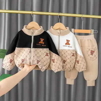 Baby Velvet Hoodie & Pants Set Winter Boys