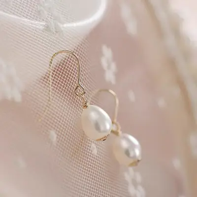Natural Pearl Earrings for Women 14k Gold Rice Design