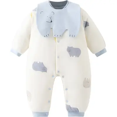 Baby's Cotton Warm Jumpsuit White Blue Newborn