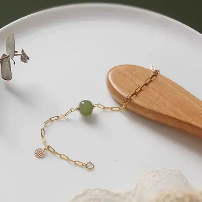 Vintage Jade Bracelet for Women with Sense 14K Gold