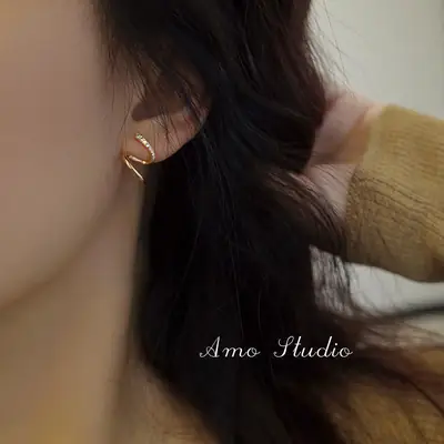 Rose Gold Wave Earrings for Women with Diamond Accents