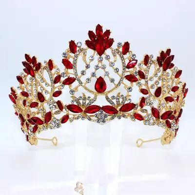 New European Style Bridal Crown with Blue Gemstones