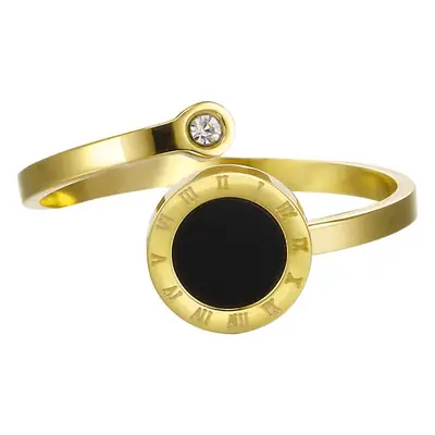 Titanium Steel Black Roman Numeral Ring for Women