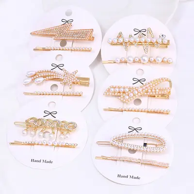 Women's Pearl Moon Clip Hairpin Set