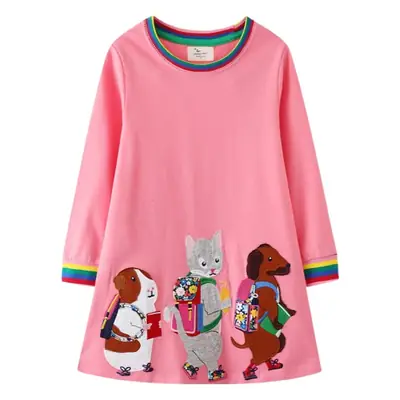 Pink Long-Sleeved Girls Skirts with Rainbow Trim