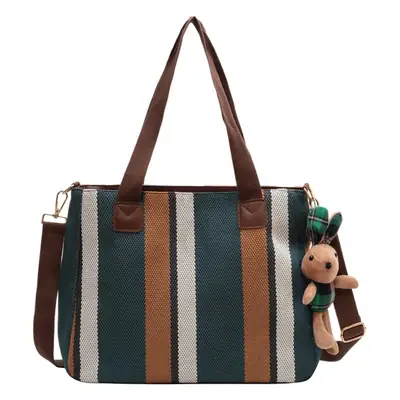 Large Women's Bag 2026 New Fashion Striped Canvas Bag Commuter Tote Bag Trendy Shoulder Crossbody Mommy Bag