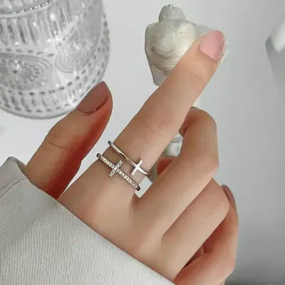 Japanese & Korean Double Layer Cross Ring Women's Opening