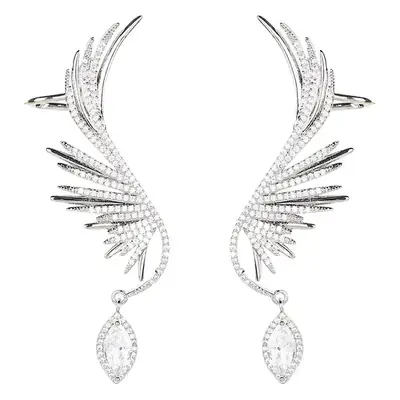 Water Drop Earrings Super Fairy Feather Net Red Women's Earrings s925 Silver Needle Angel Wings Personalized Ear Bone Clip Micro-inlaid Zircon