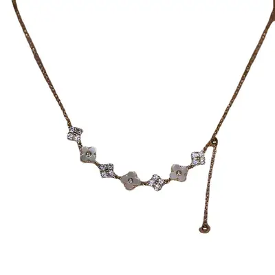 Four-Leaf Flower Necklace with Zircon & Fritillaria