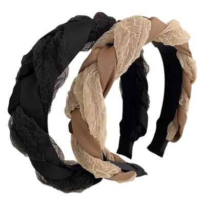 Elegant Braided Organza Headband Black Beige