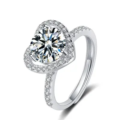 Heart Shaped Zircon Open Ring for Women