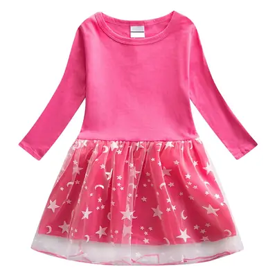 Girls' Blue Starry Skirted Long Sleeve Dress