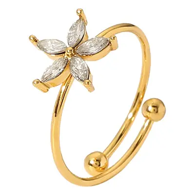 French Retro Antique Open Ring Flower Zircon Women's Ring