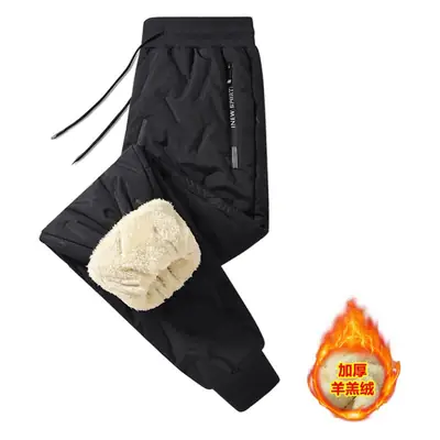 Men Fleece Lined Sweatpants Black Beige Winter Outdoor