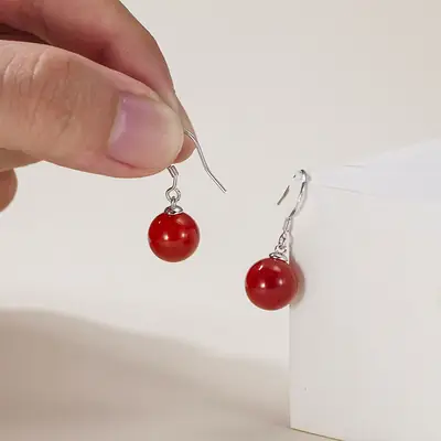Vintage Red Agate Ear Hooks for Women